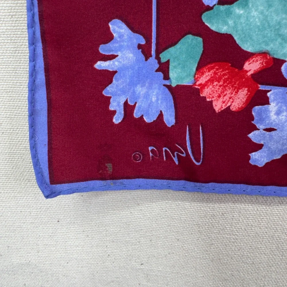 Vera Scarf Squares Set of 2 Burgundy Red Floral Silk Blend Vintage Cottagecore